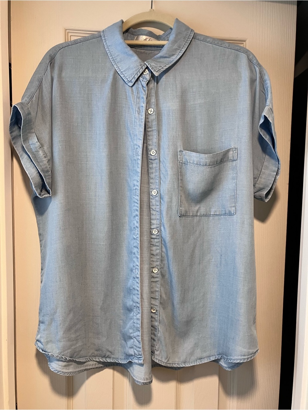 Mahina light Blue Wmens Tencel Short-Sleeve Button-Up Shirt